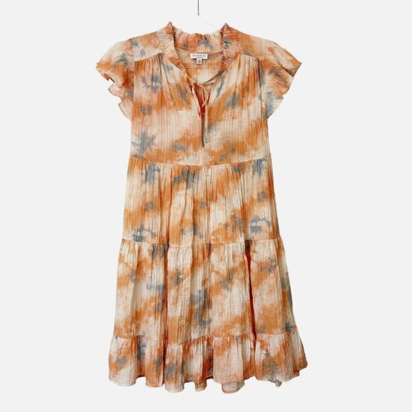 Current Air Tie Dye Tiered Dress Womens Size Small Gauze Peasant Tie Neck - Picture 1 of 9